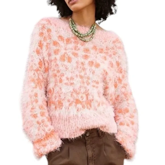 Free People Phoebe Strawberry Cream plush eyelash pullover sweater size S - Picture 1 of 12